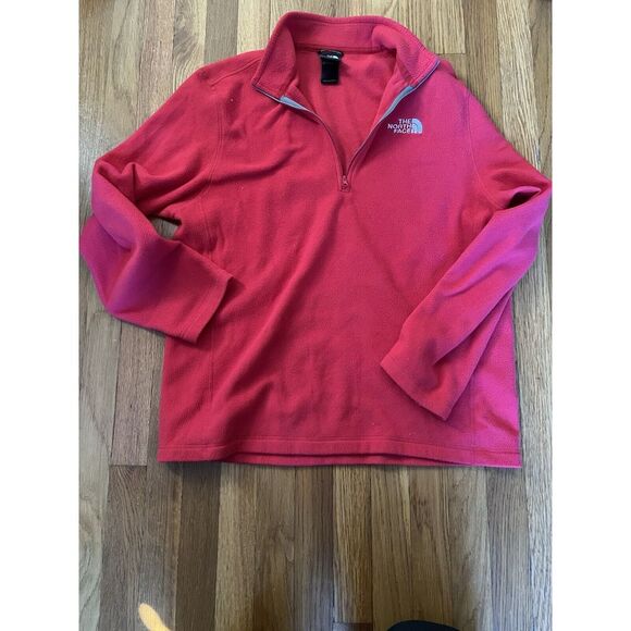 The North Face Fleece Pullover Sweater Mens Red 1/4 Zip Long Sleeve Sweatshirt L - Picture 1 of 12